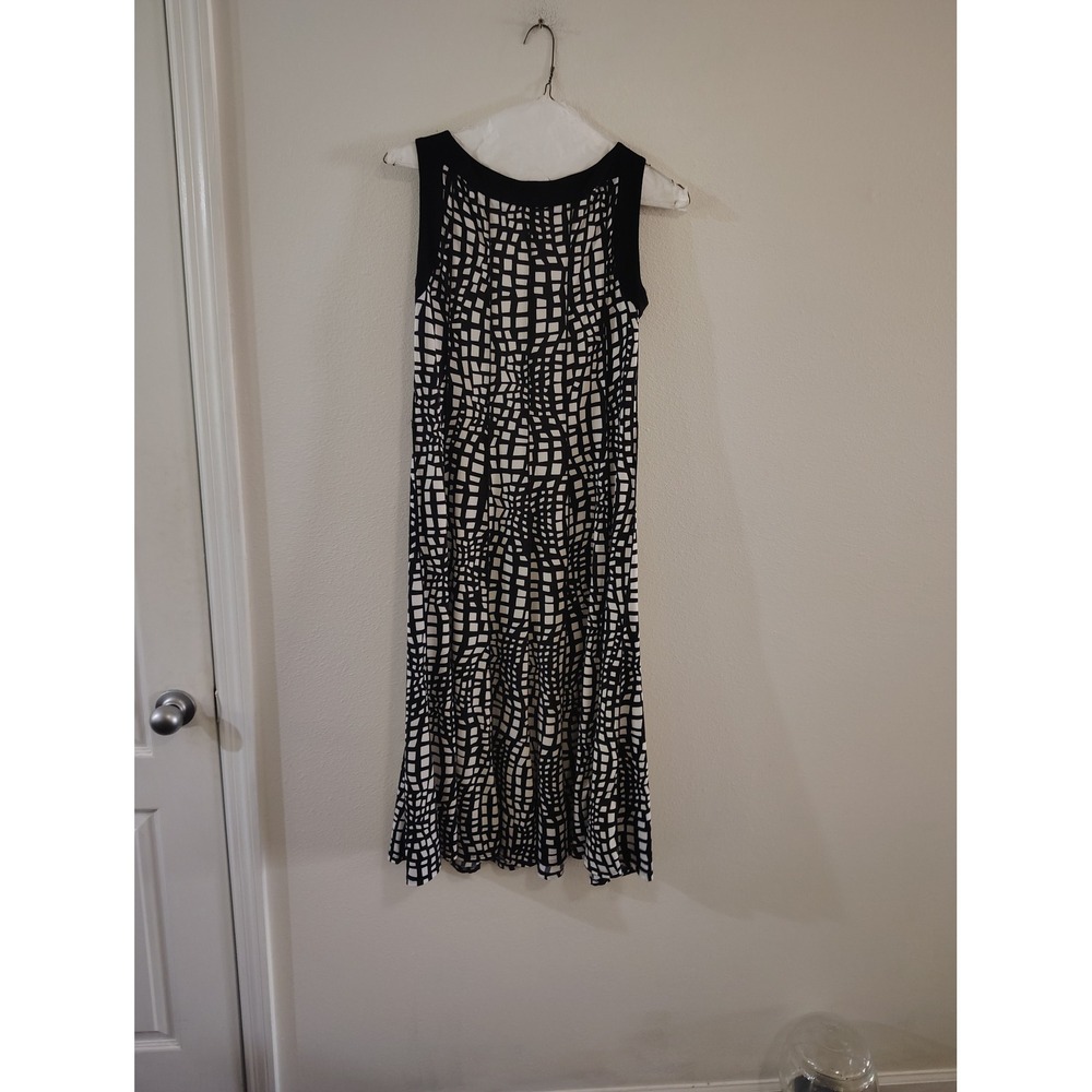 Perceptions New York Womens Black White Geometric Grid Sleeveless Midi Dress S - Picture 3 of 3